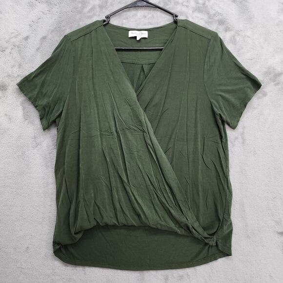Michael Stars Top Womens M Green Rayon Surplice Short Sleeve Flowy Lightweight - Picture 1 of 8